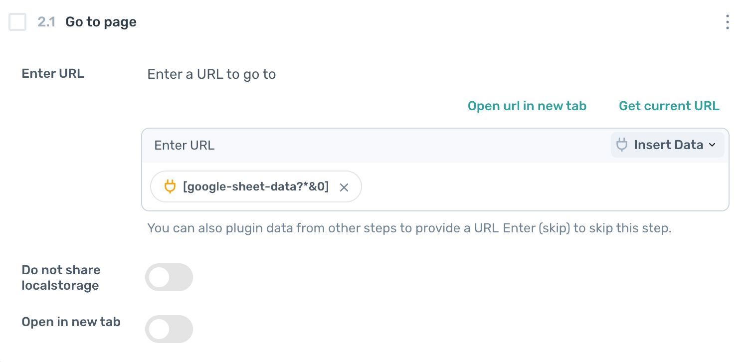 axiom.ai pass data ionto a go to url step