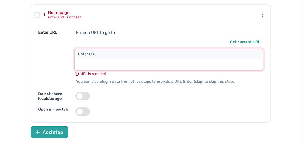 axiom.ai add the 'go to page'# step