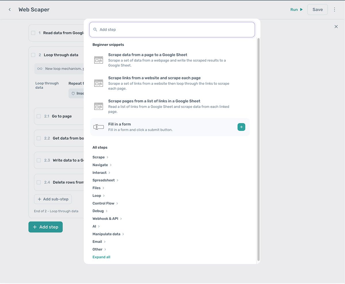 axiom.ai design pattern web scraper