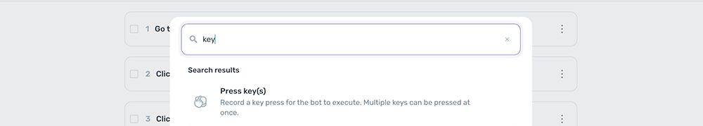 adding a Press key(s) step in axiom.ai builder