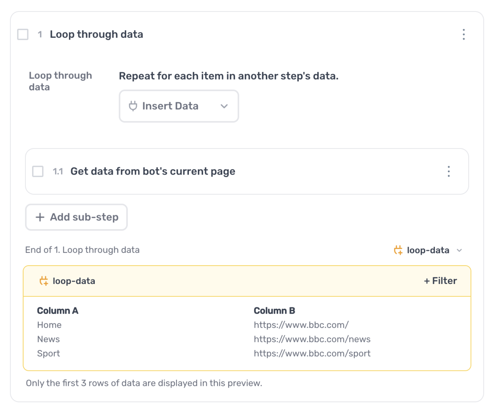 A Loop through data step exporting data via its output token