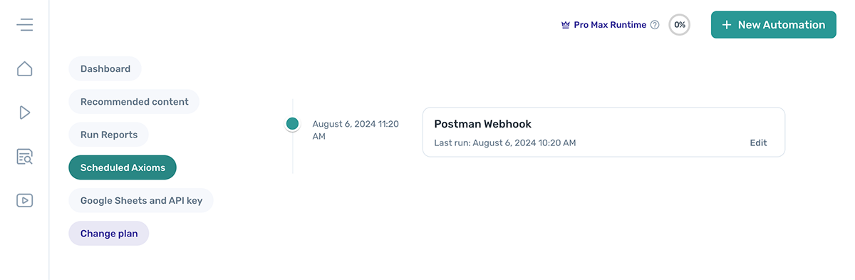 Scheduled automations view in the axiom.ai dashboard