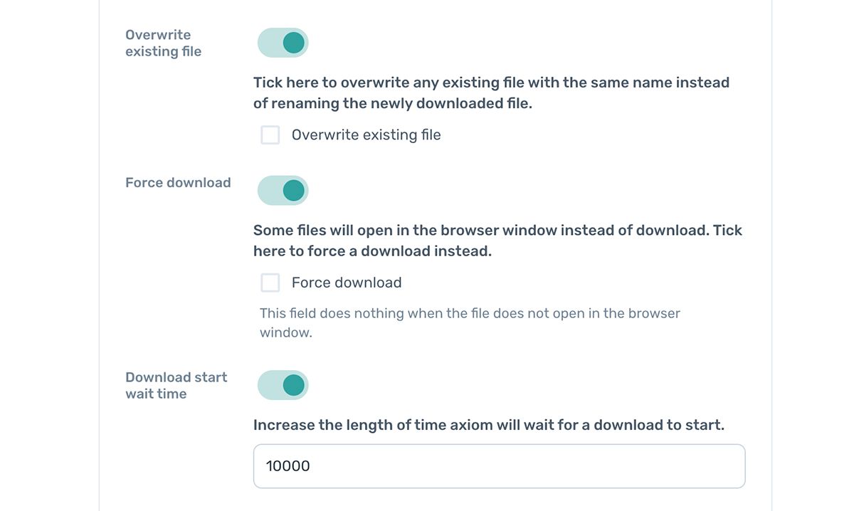 The advanced settings panel for the Download a file to Google Drive step
