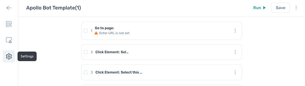 Click the gear icon in the Builder sidebar to open settings and share an automation