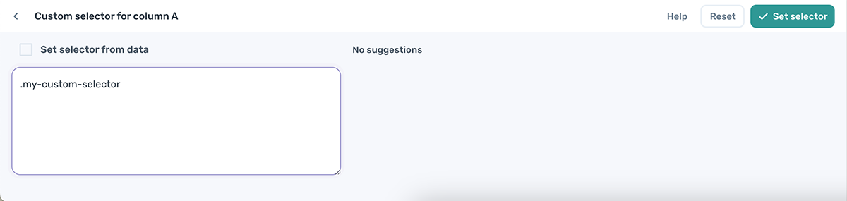 A custom CSS selector entered into the Multi Selector text field