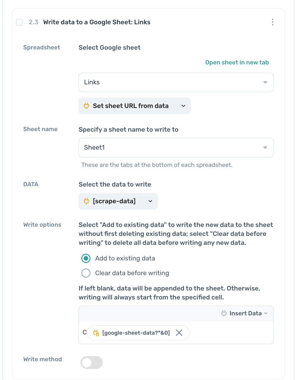 Write data to a Google Sheet