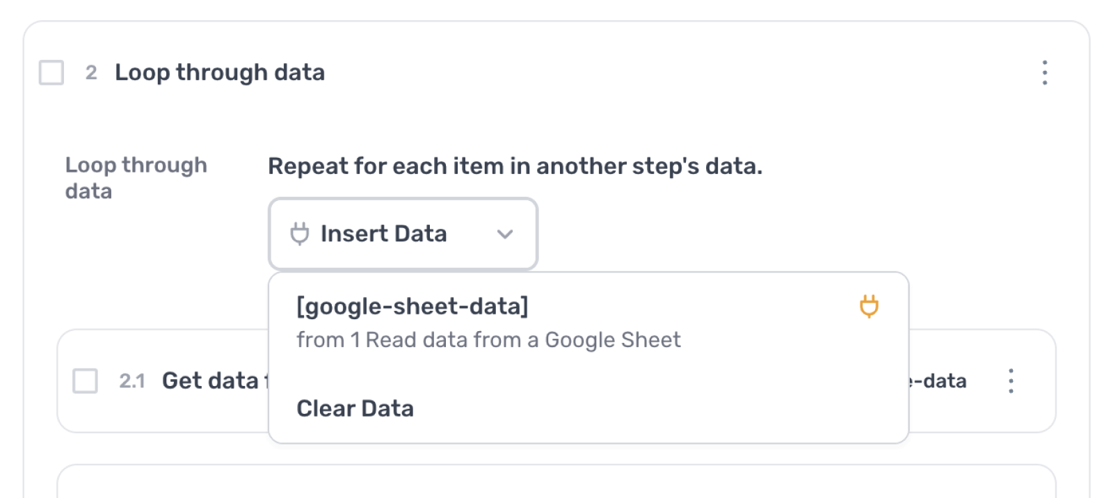 The Insert data dropdown on a field that accepts data