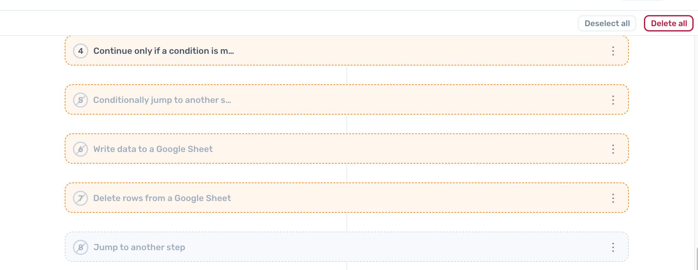 select and delete multiple steps in axiom.ai