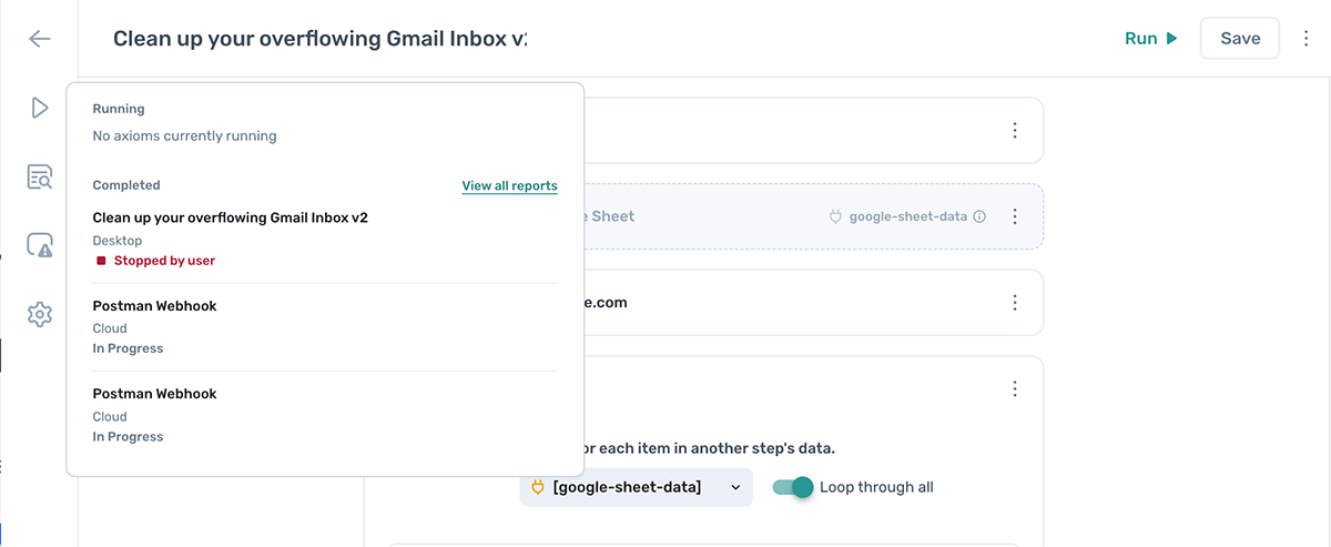 New automation run status in sidebar