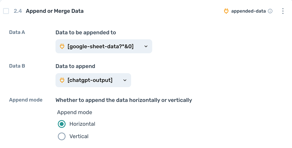axiom.ai append data into one variable