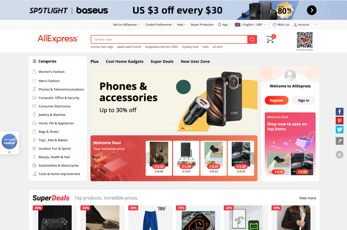 AliExpress store being automated with axiom.ai no-code browser automation tool