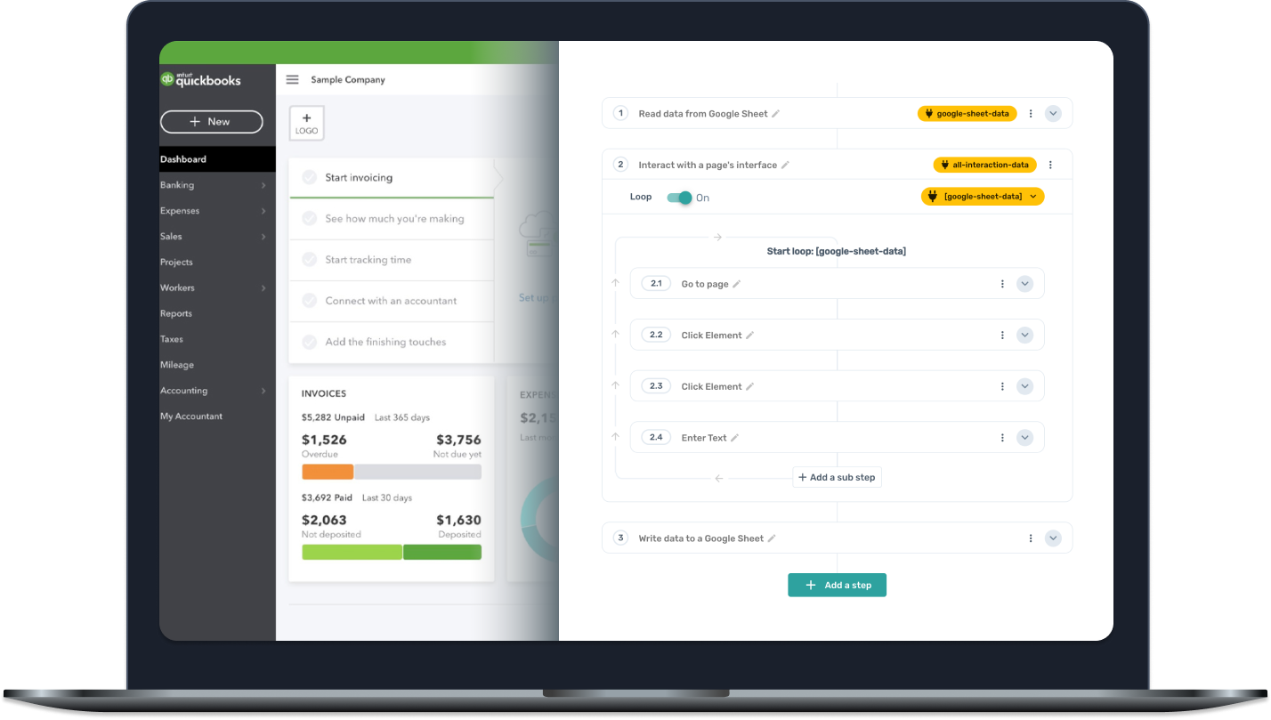 Automate the user interface through the UI for example quickbooks with Axiom.ai