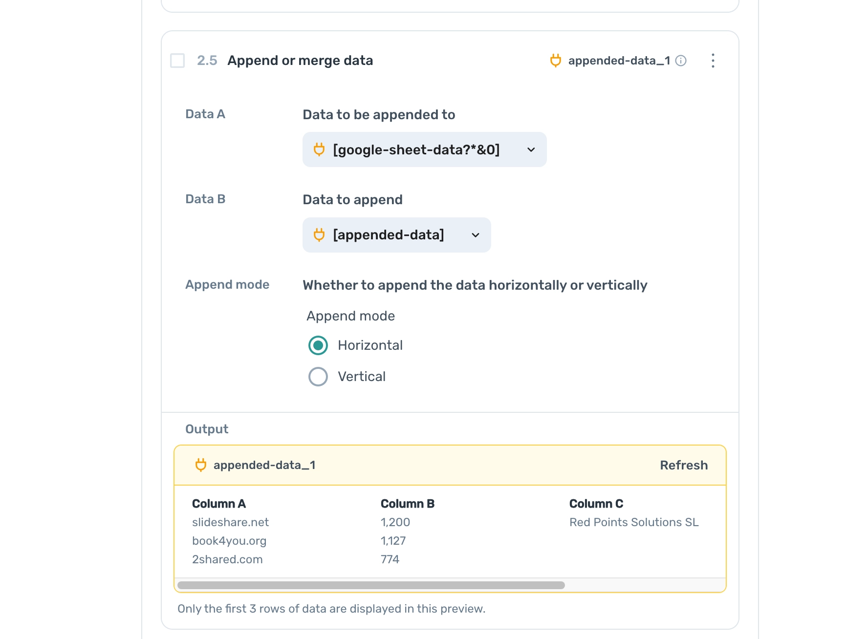 Axiom.ai append scraped data for output in a Google Sheet