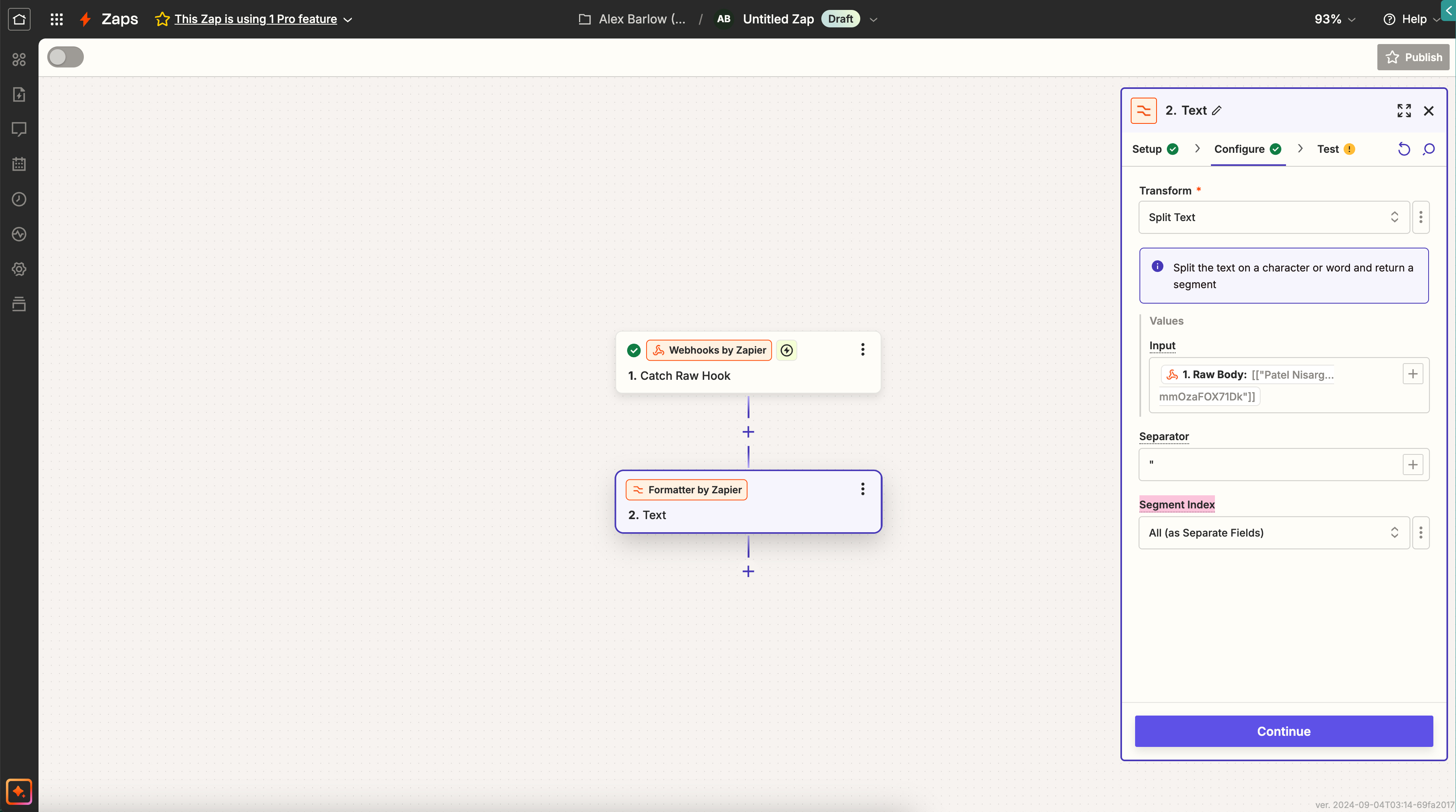 Configure the formatter by Zapier step