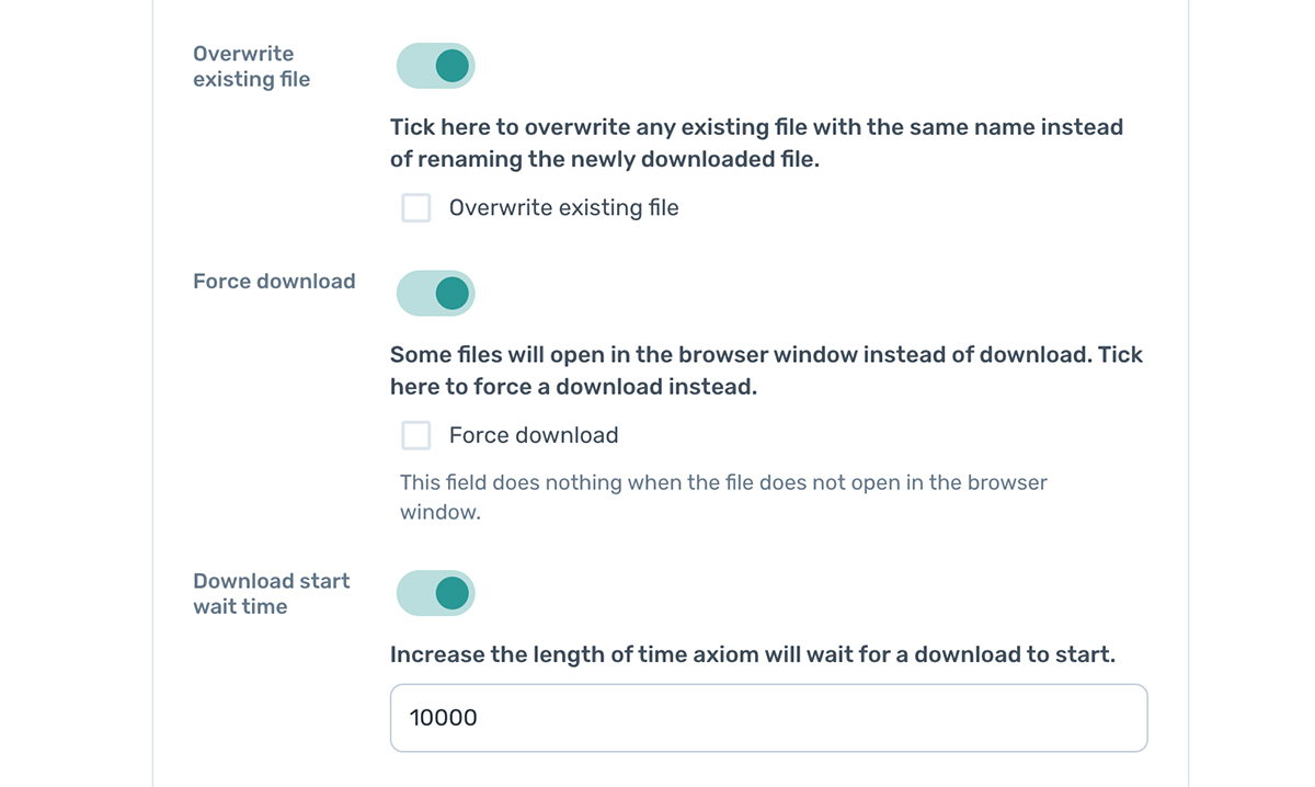 advanced setting on download steps