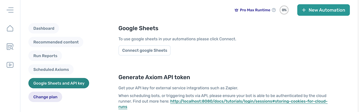 how to connect your Google Sheets account in axiom.ai