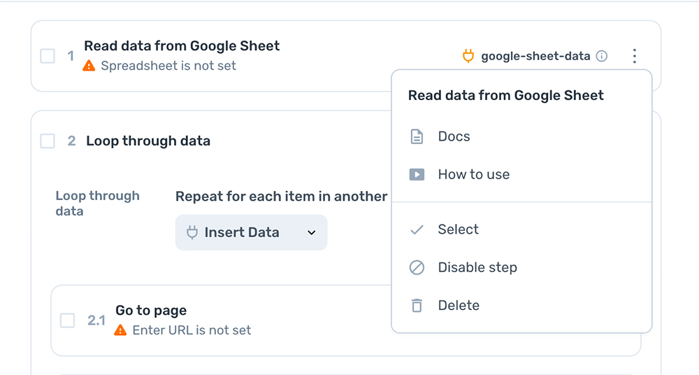 working with steps in the axiom.ai builder