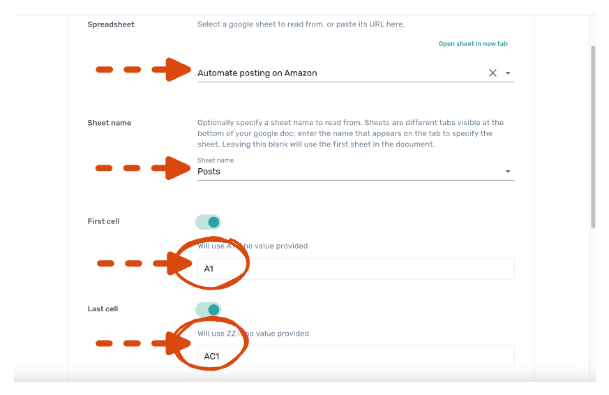 set up your google sheet to automate amazon posts