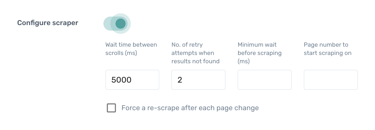 change scraper setting in Axiom for better performance