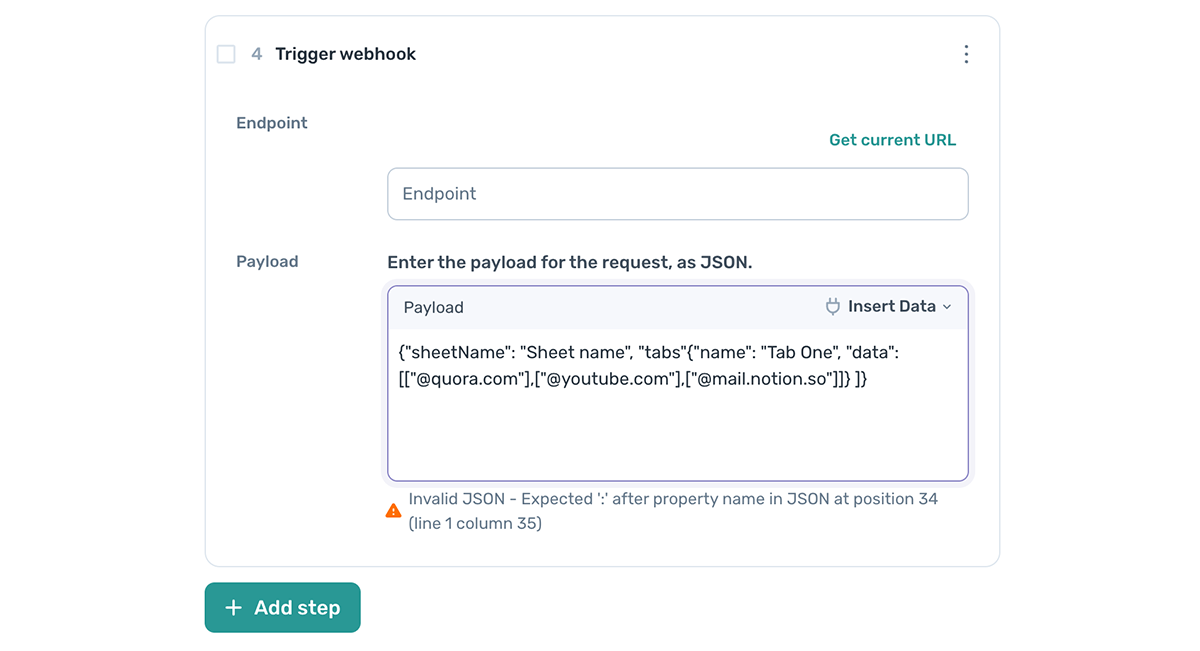 New valitdate JSON in Trigger Webhook step