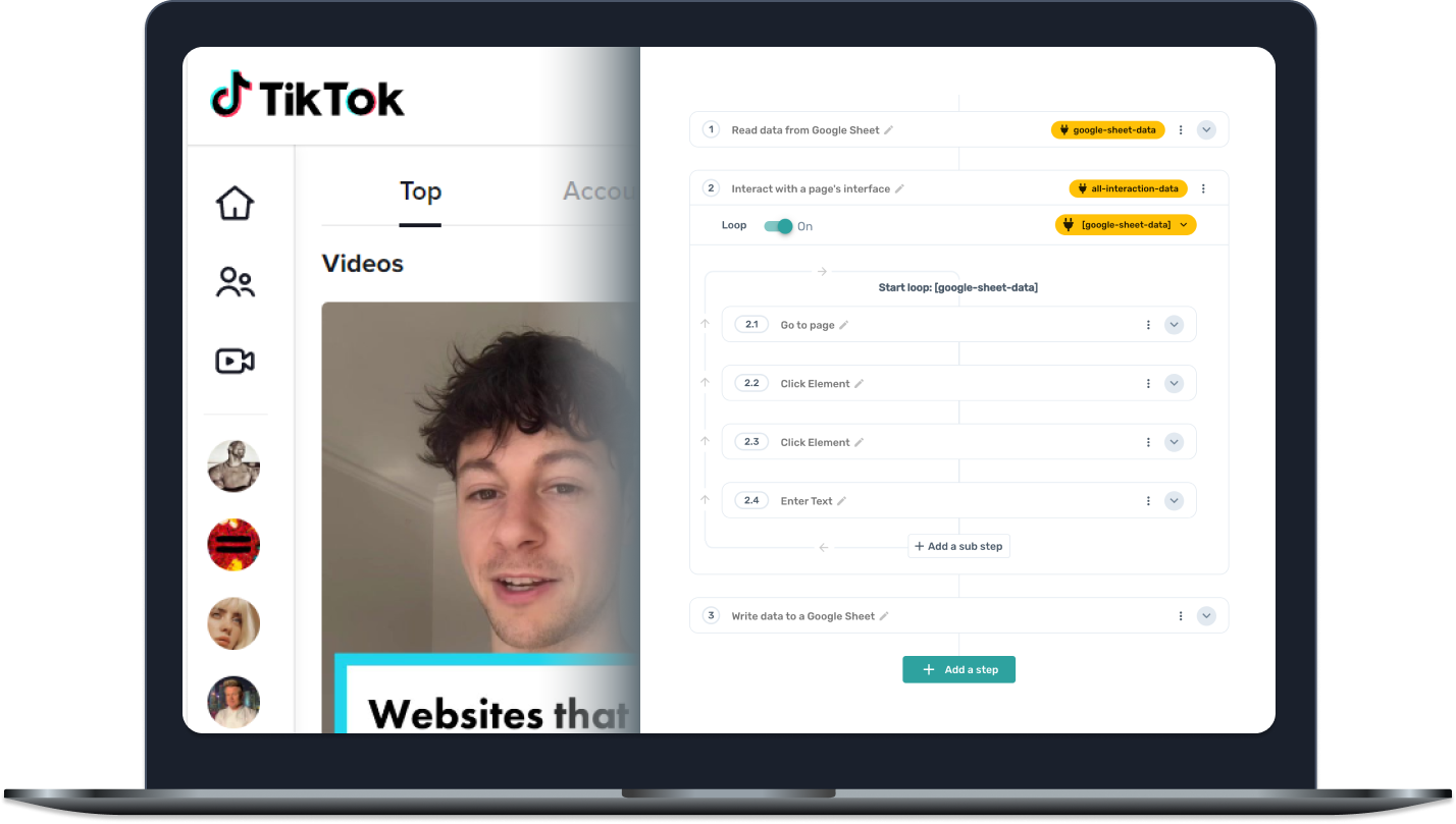 Axiom.ai automating websites actions and web scraping on TikTok