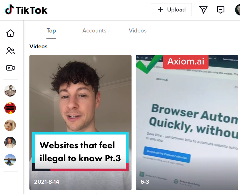 TikTok being automated with axiom.ai no-code browser automation tool